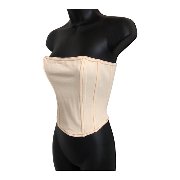 Steve Madden cream vintage washed look strapless stretch crop corset bustier   M - Picture 2 of 14